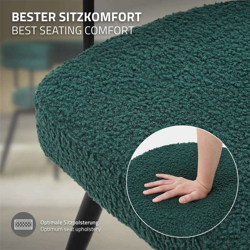 4er Set Esszimmerstühle 360° drehbar in Dunkelgrün Teddy-Stoff mit Arm- und Rückenlehnen Küchenstuhl ML-Design