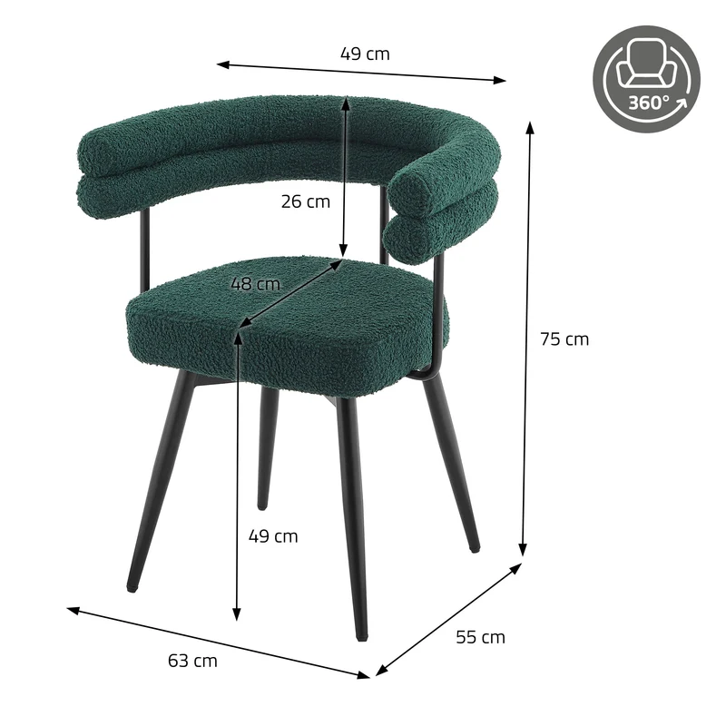 4er Set Esszimmerstühle 360° drehbar in Dunkelgrün Teddy-Stoff mit Arm- und Rückenlehnen Küchenstuhl ML-Design