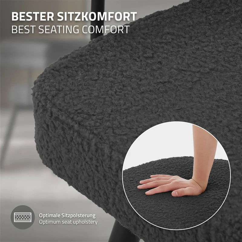 6er Set Esszimmerstühle 360° drehbar in Dunkelgrau Teddy-Stoff mit Arm- und Rückenlehnen Küchenstuhl ML-Design