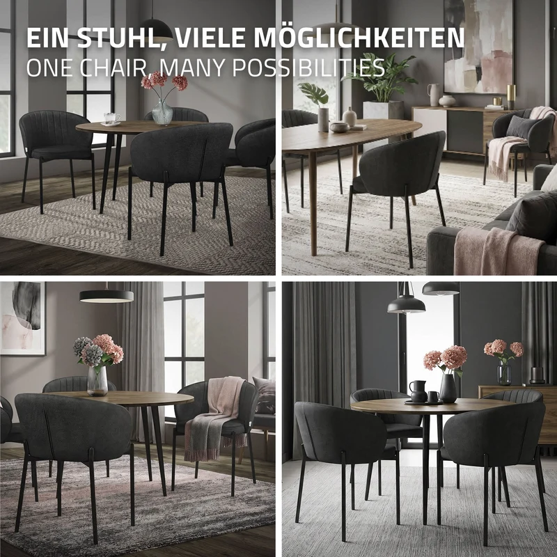 6er Set Esszimmerstühle mit Rücken- & Armlehne Anthrazit mit Metallbeinen bis 120 kg ML-Design