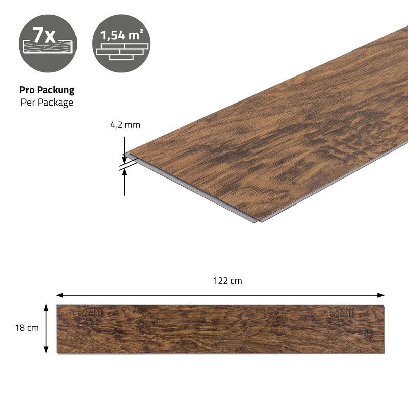 PVC Vinylboden Bodenbelag 3er Set 7 Dielen 4,2mm für 1,54m² mit Klick-System Akazie ML-Design