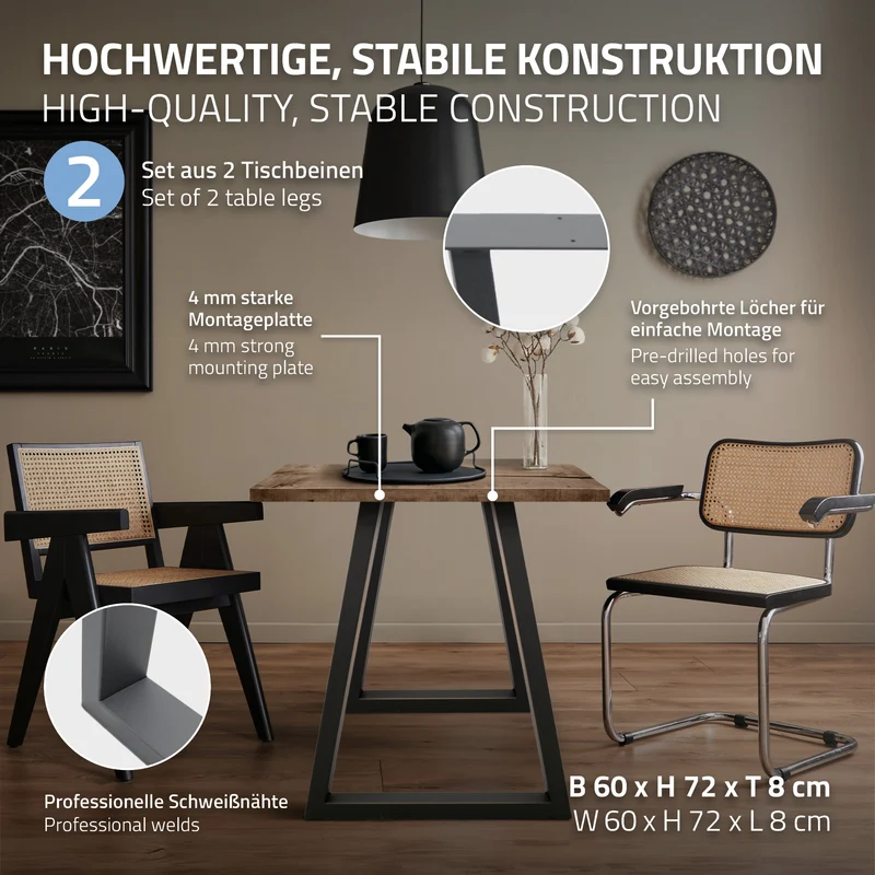 B-Ware Tischbeine 2er Set Trapez-Design 60x72 cm Anthrazit aus Stahl