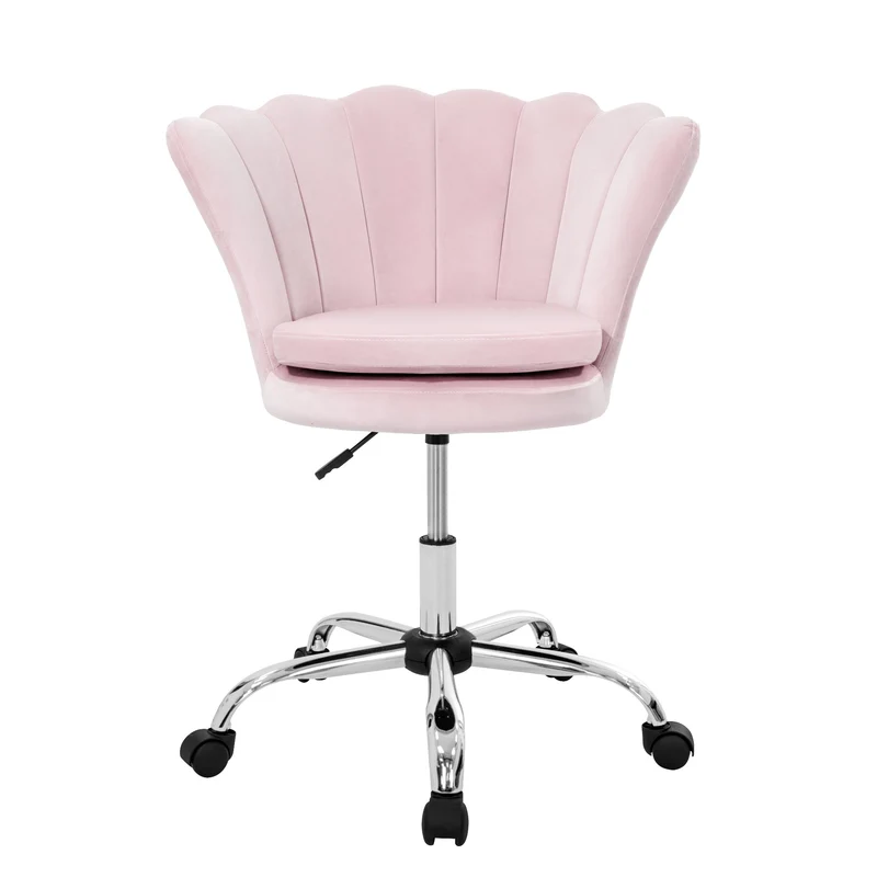 B-Ware Bürostuhl mit Rollen und Rückenlehne Muscheldesign 68x68 cm Hellrosa aus Samt Schminktisch Stuhl ML-Design