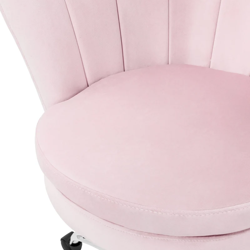 B-Ware Bürostuhl mit Rollen und Rückenlehne Muscheldesign 68x68 cm Hellrosa aus Samt Schminktisch Stuhl ML-Design