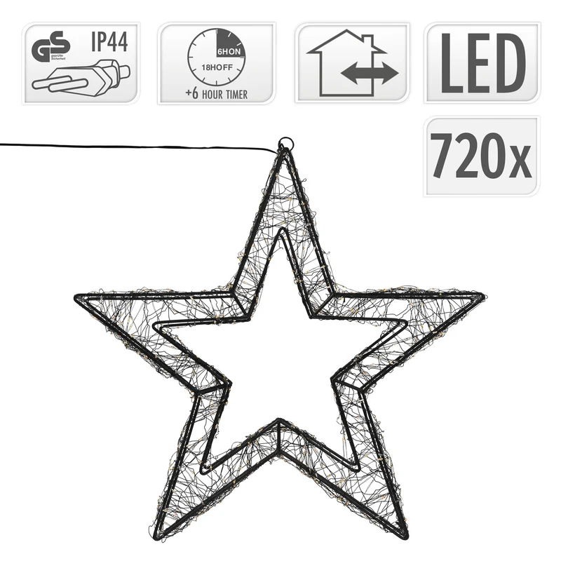 LED Weihnachtsstern 50 cm mit 720 extra-warmweißen LEDs und Timer für Innen und Außen IP44 Spritzwassergeschützt