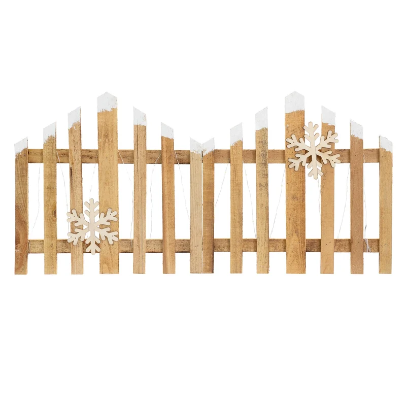Deko Weihnachtszaun mit LED Natur 77x38 cm aus Holz Timer