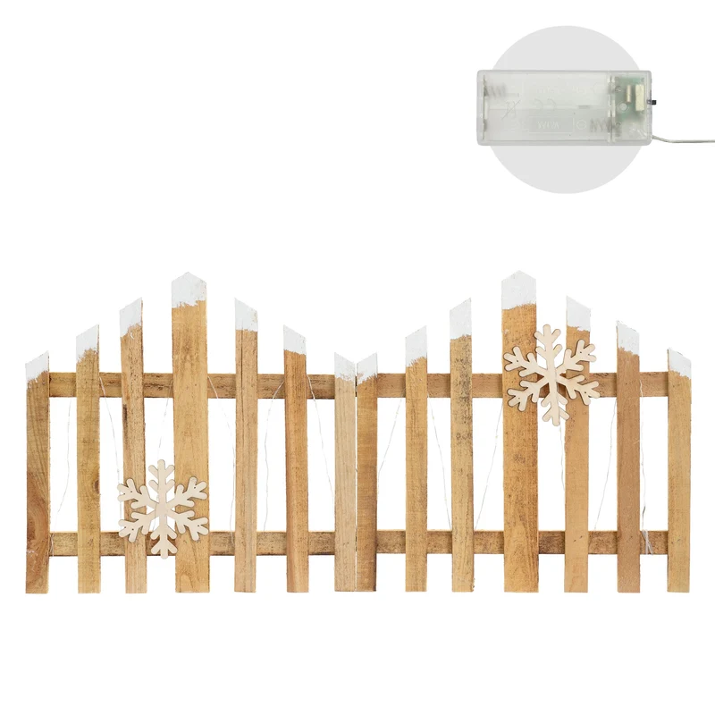 Deko Weihnachtszaun mit LED Natur 77x38 cm aus Holz Timer