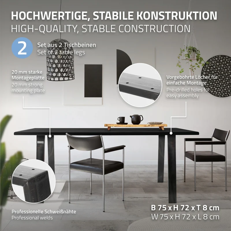 B-Ware Tischbeine Tischgestell 2er Set Trapez-Design 55-75 x 72 cm Industrial aus Stahl ML-Design