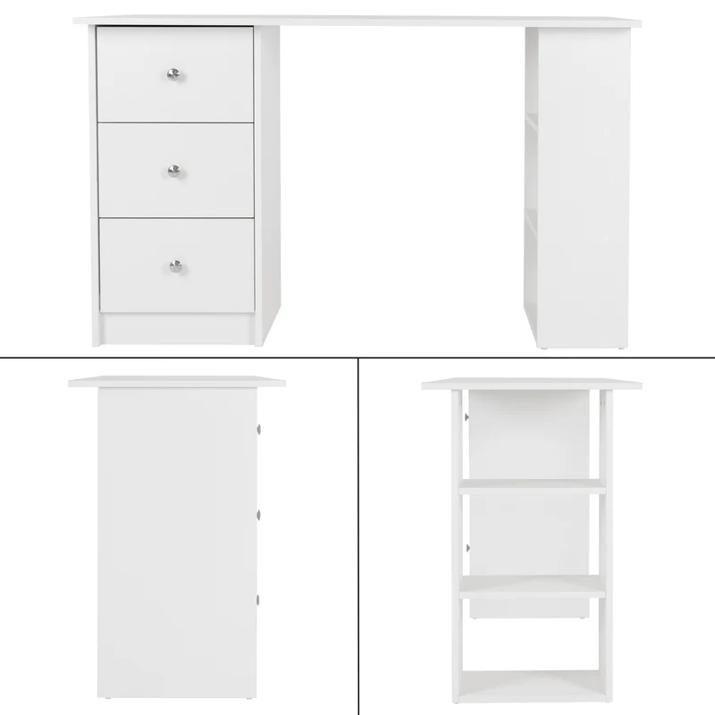 Schreibtisch mit drei Schubladen und Aufbewahrungsregale 120x49x72 cm Weiß ML-Design