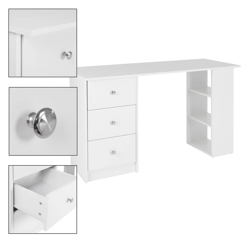 Schreibtisch mit drei Schubladen und Aufbewahrungsregale 120x49x72 cm Weiß ML-Design
