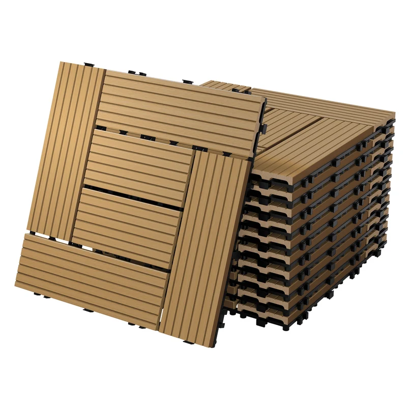 WPC Terrassenfliesen 30x30 cm 55er Set für 5m² Teak in Holzoptik Mosaik mit Drainage und Klicksystem