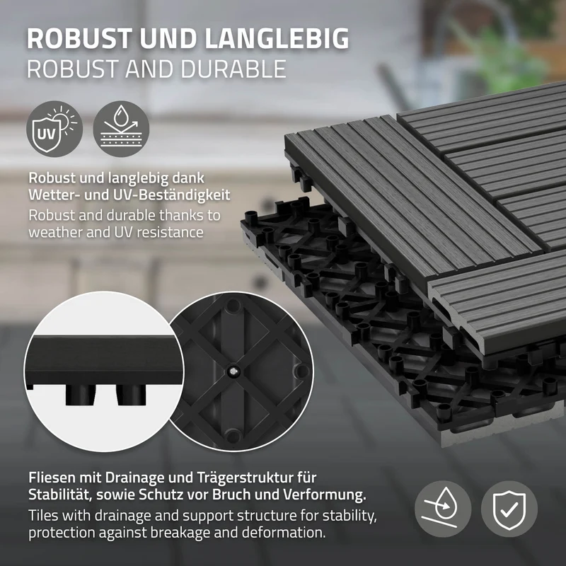 WPC Terrassenfliesen 30x30 cm 11er Set für 1m² Hellbraun in Holzoptik Mosaik mit Drainage und Klicksystem