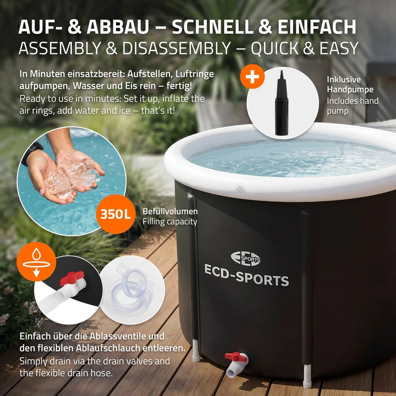 Eisbad Ø80 cm, Eistonne mit Isolierung, Komplettset, 350L Eisfass Tonne für Eisbaden, Kältetherapie & Regeneration, Faltbare