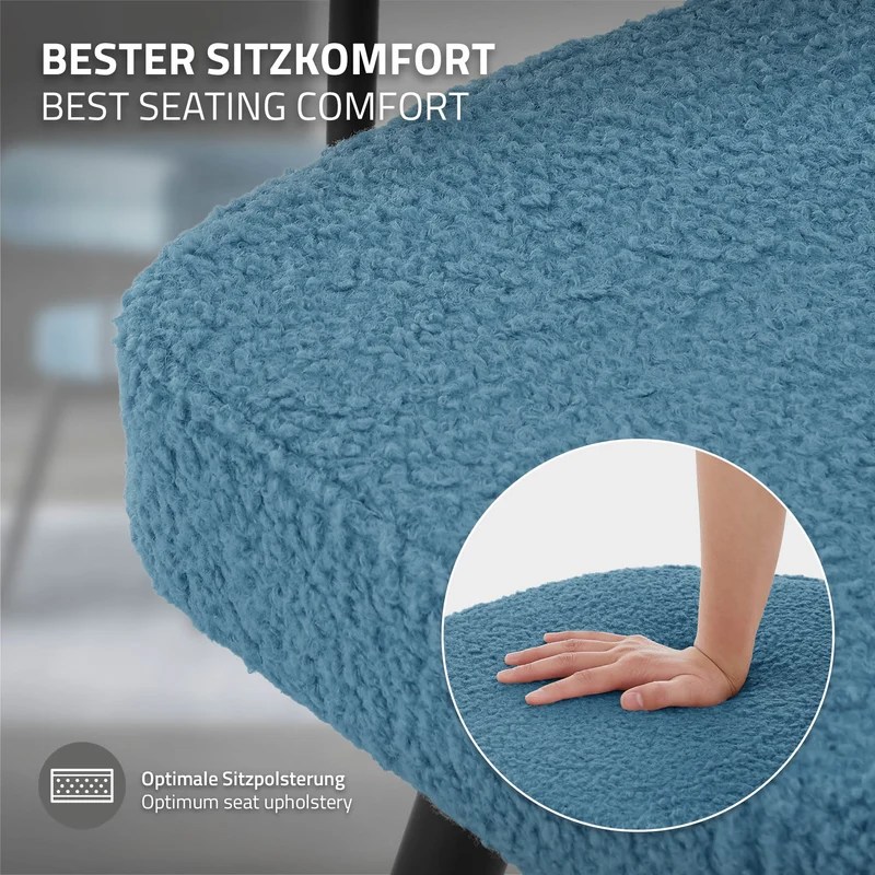 2er Set Esszimmerstühle 360° drehbar in Blau Teddy-Stoff mit Arm- und Rückenlehnen Küchenstuhl ML-Design