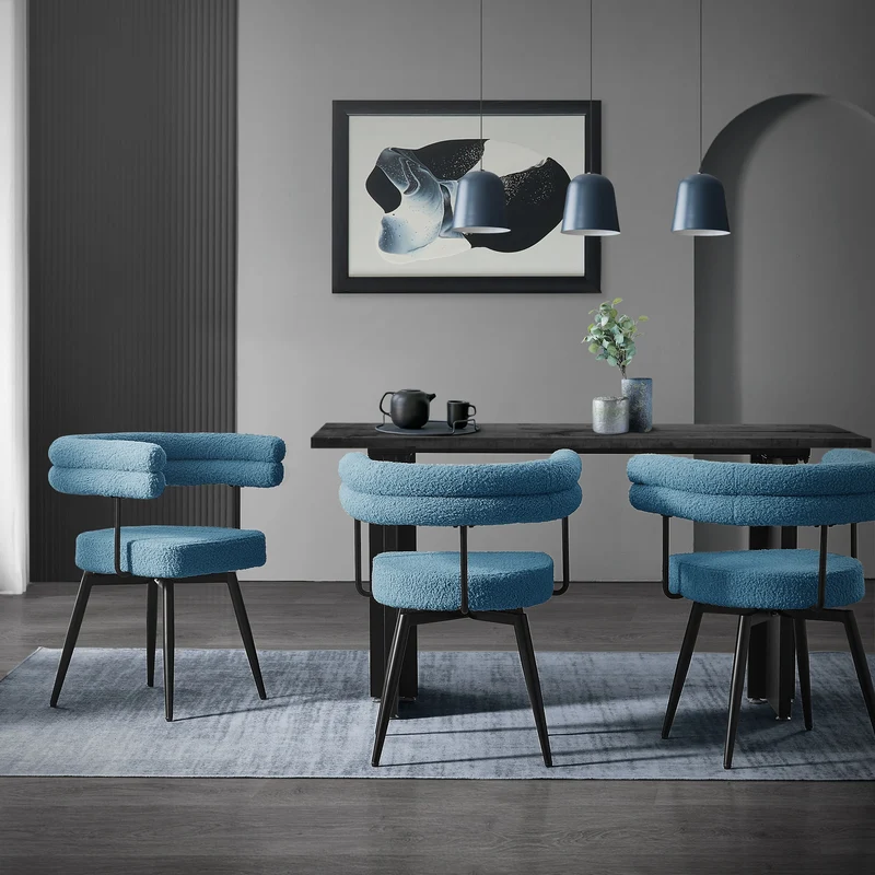2er Set Esszimmerstühle 360° drehbar in Blau Teddy-Stoff mit Arm- und Rückenlehnen Küchenstuhl ML-Design