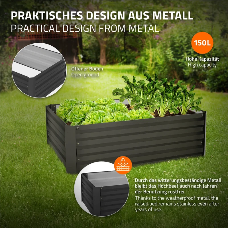 3er Set Hochbeet 90x60x30 cm Anthrazit aus Metall ML-Design