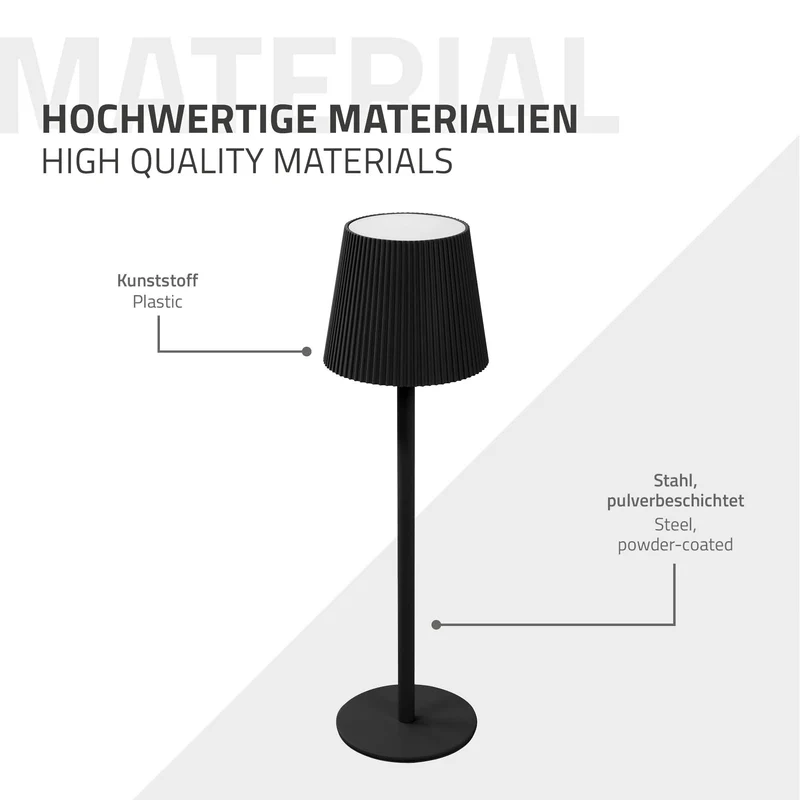 LED Tischlampe kabellos mit Touch, Schwarz, Ø10x36 cm, Akku Tischleuchte USB-C ML-Design