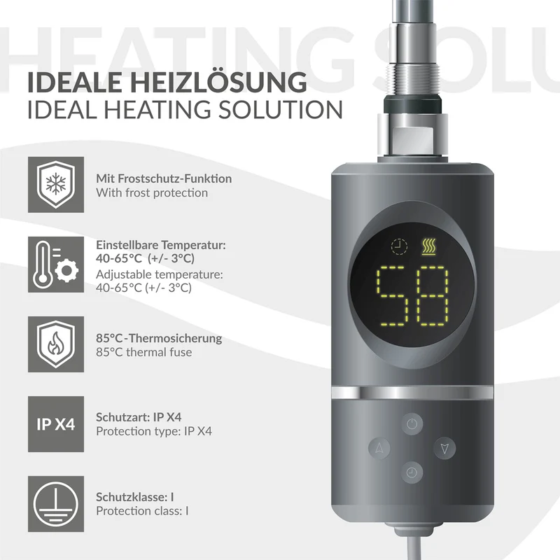 Elektrischer Badheizkörper mit Heizstab 900W 600x1800 mm Anthrazit gerade Seitenanschluss & Thermostat Digitalanzeige LuxeBath