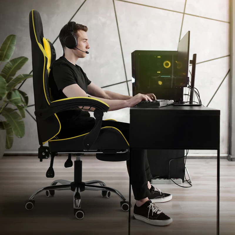 B-Ware Massage Gaming Stuhl Schwarz/Gelb aus PU-Leder ML-Design