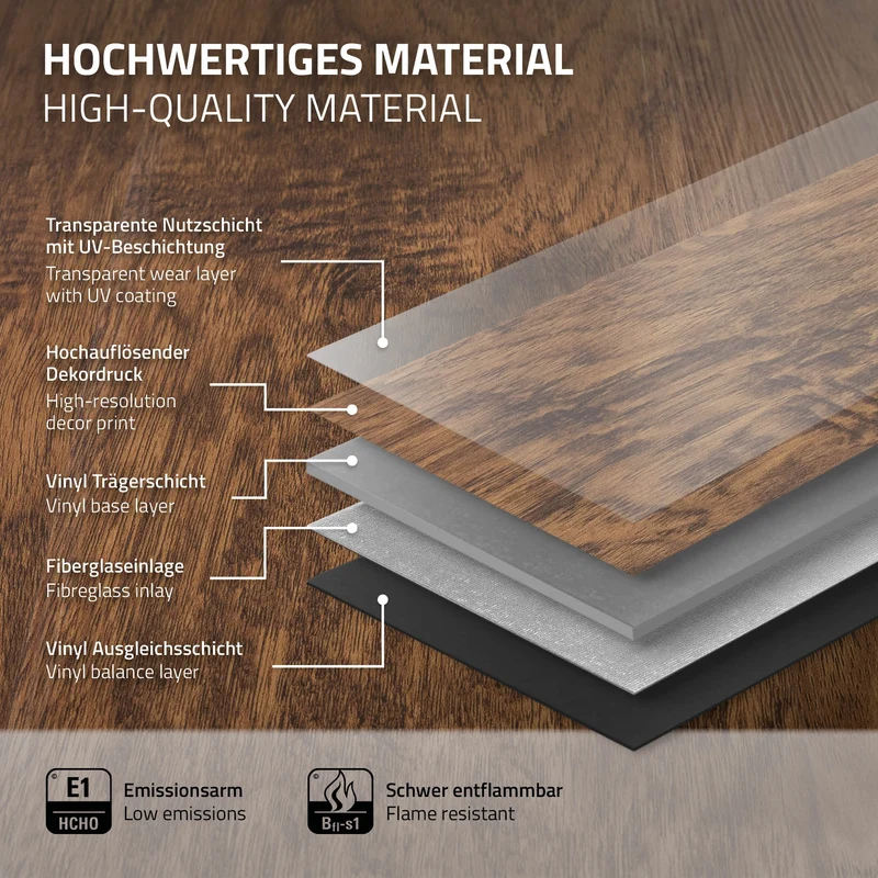 PVC Vinylboden Bodenbelag 5er Set 7 Dielen 4,2mm für 1,54m² mit Klick-System Akazie ML-Design