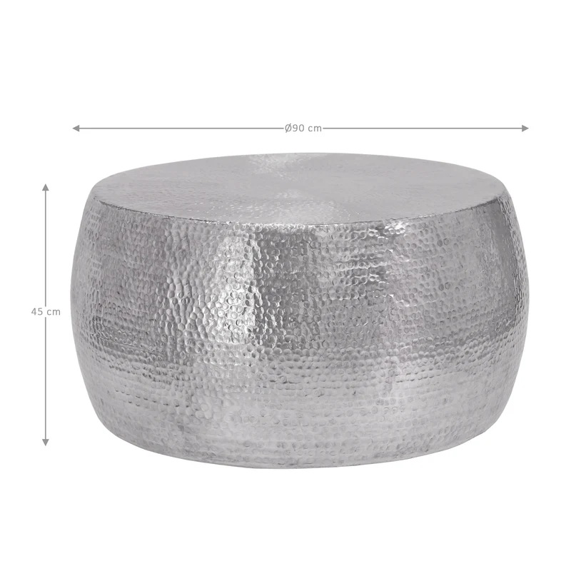 Couchtisch Ø 90x45 cm Silber aus Aluminium in Hammerschlag Optik WOMO-Design
