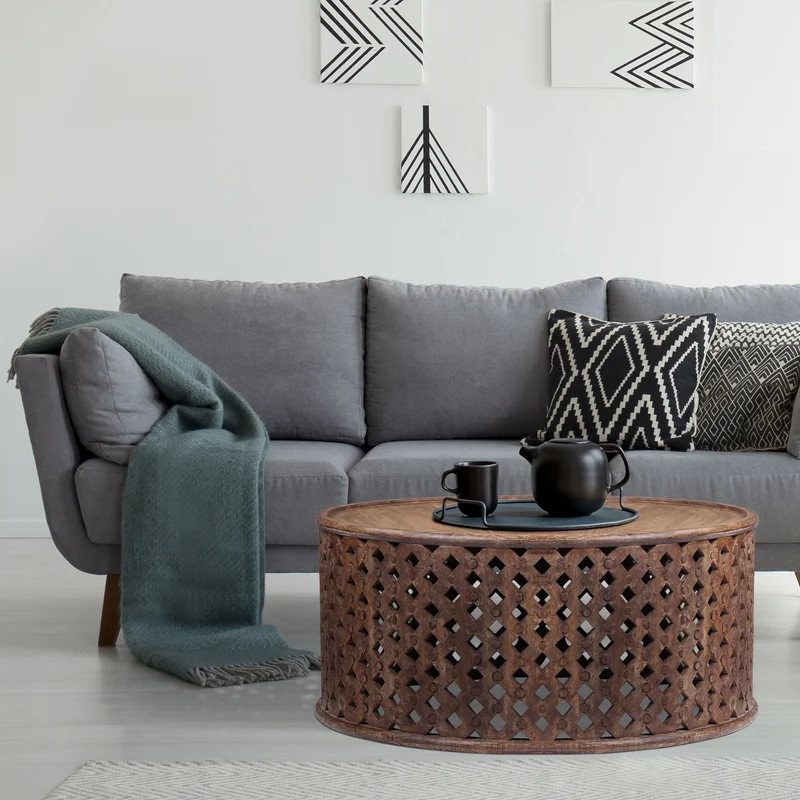 Couchtisch rund Ø 100x45 cm Braun aus Mangoholz WOMO-Design