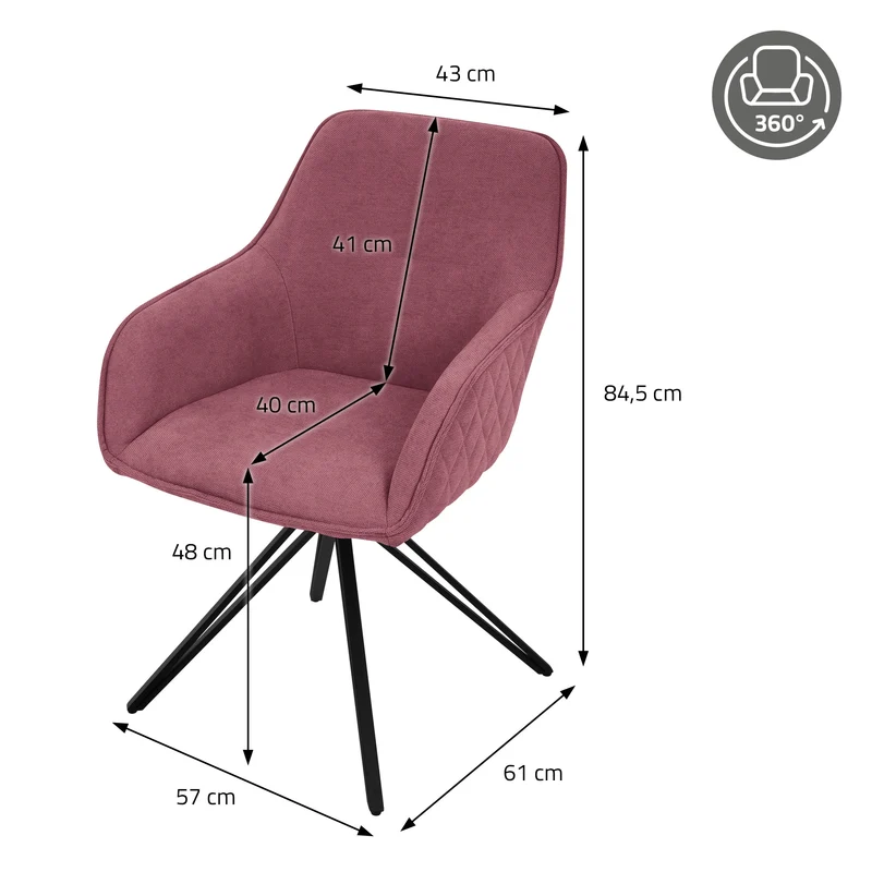 Esszimmerstuhl drehbar 2er Set Altrosa aus Textil Webstoff Küchenstuhl mit Rücken- und Armlehne ML-Design
