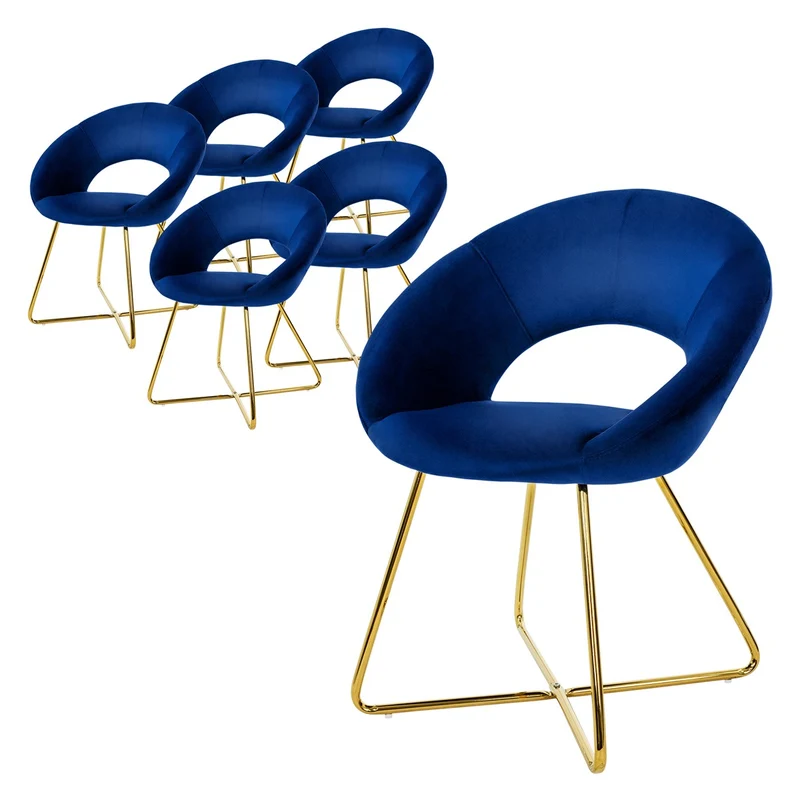 Esszimmerstuhl mit runder offener Rückenlehne aus Samt mit goldenen Metallbeinen ML-Design