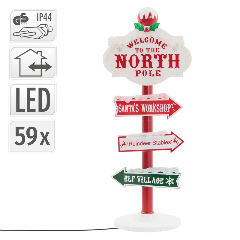 Weihnachtsdeko Wegweiser 95cm 59 bunte LEDs Innen/Außen Nordpol Wetterfest