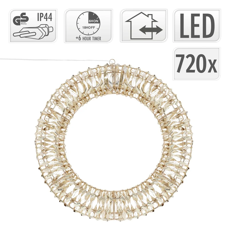 Lichterkranz mit 720 warmweißen LEDs Ø 50 cm mit Timer für innen und außen Weihnachtskranz