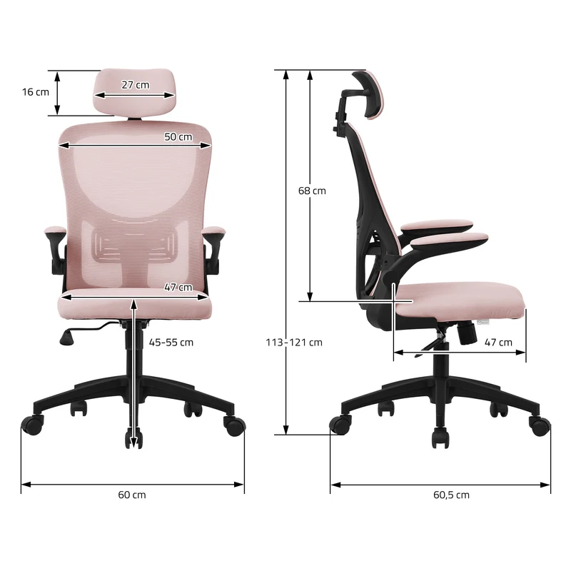Ergonomischer Bürostuhl Rosa Netzgewebe mit verstellbarer Kopfstütze und Rollen ML-Design