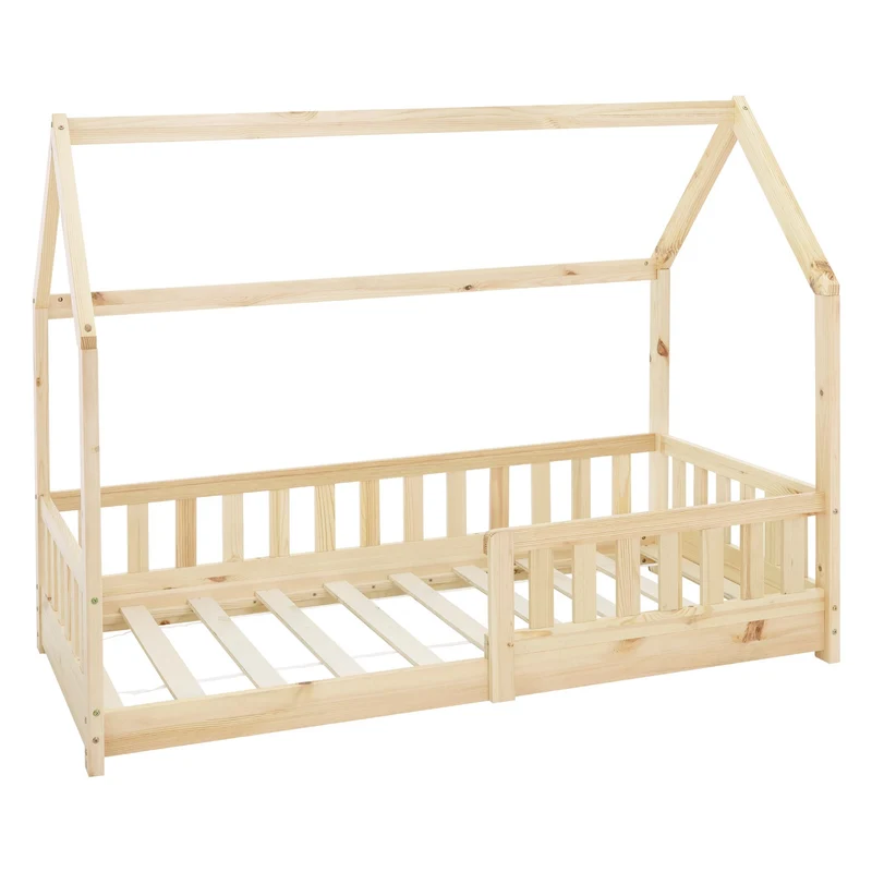 ML-Design | Kinderbett mit/ohne Matratze aus Kiefernholz Hausbett mit Rausfallschutz Dach und Lattenrost