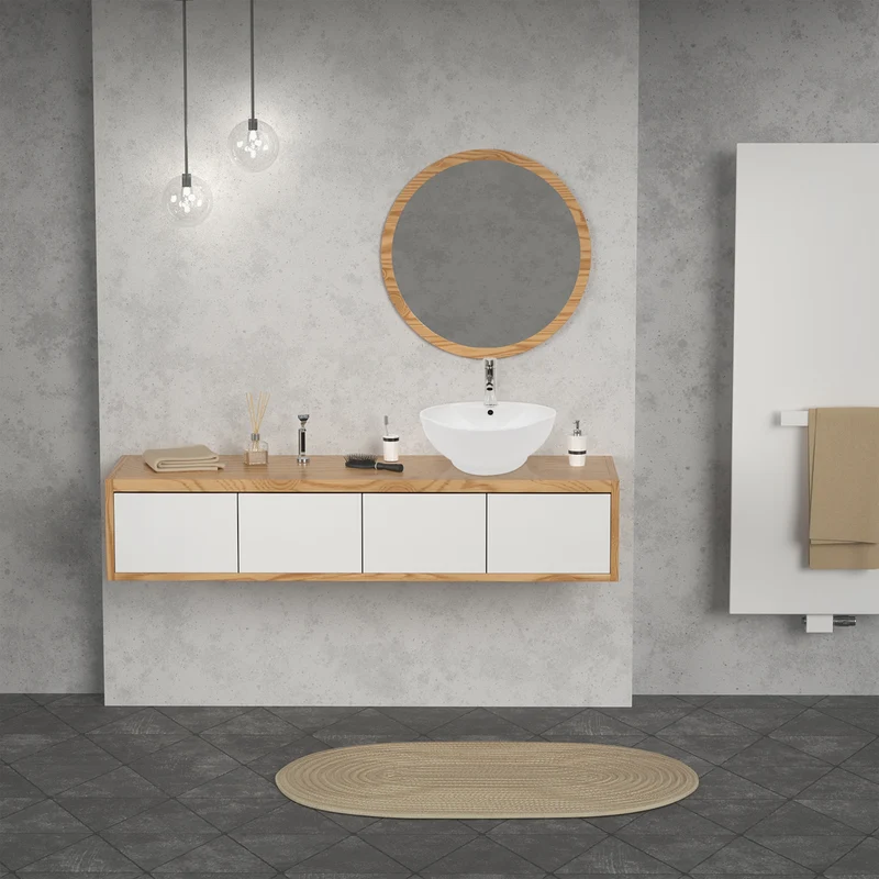 Waschbecken Rund mit Überlauf Ø 45,5x18,5 cm Weiß aus Keramik LuxeBath