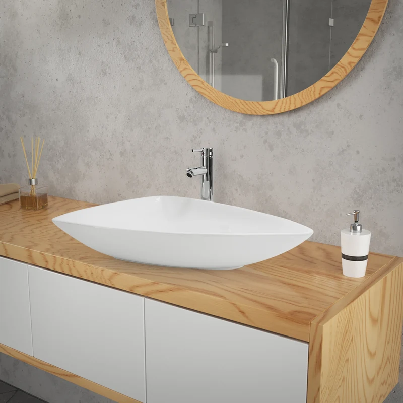 Waschbecken inkl. Ablaufgarnitur Weiß ohne Überlauf 69x46x13 cm Weiß aus Keramik LuxeBath