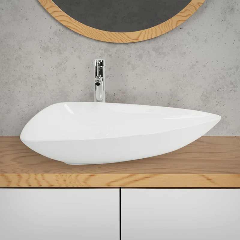 Waschbecken inkl. Ablaufgarnitur Weiß ohne Überlauf 69x46x13 cm Weiß aus Keramik LuxeBath