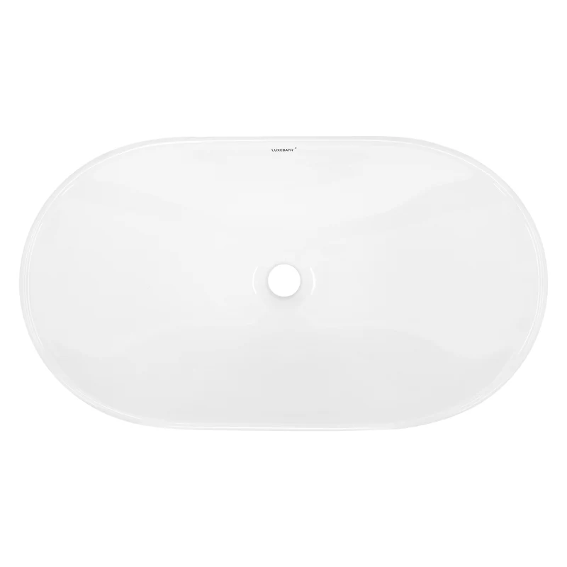 Waschbecken inkl. Ablaufgarnitur Weiß ohne Überlauf 64x36,5x13 cm Weiß aus Keramik LuxeBath