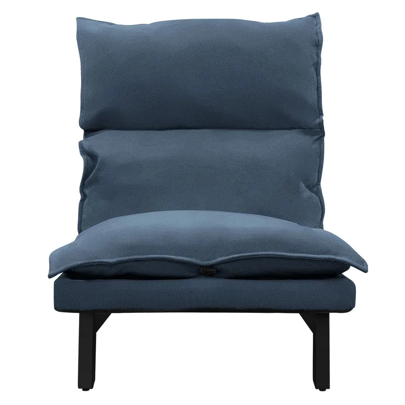 Bodenstuhl Blau Bodensessel gepolstert mit verstellbarer Rückenlehne Leinenbezug robustes Stahlgestell ML-Design