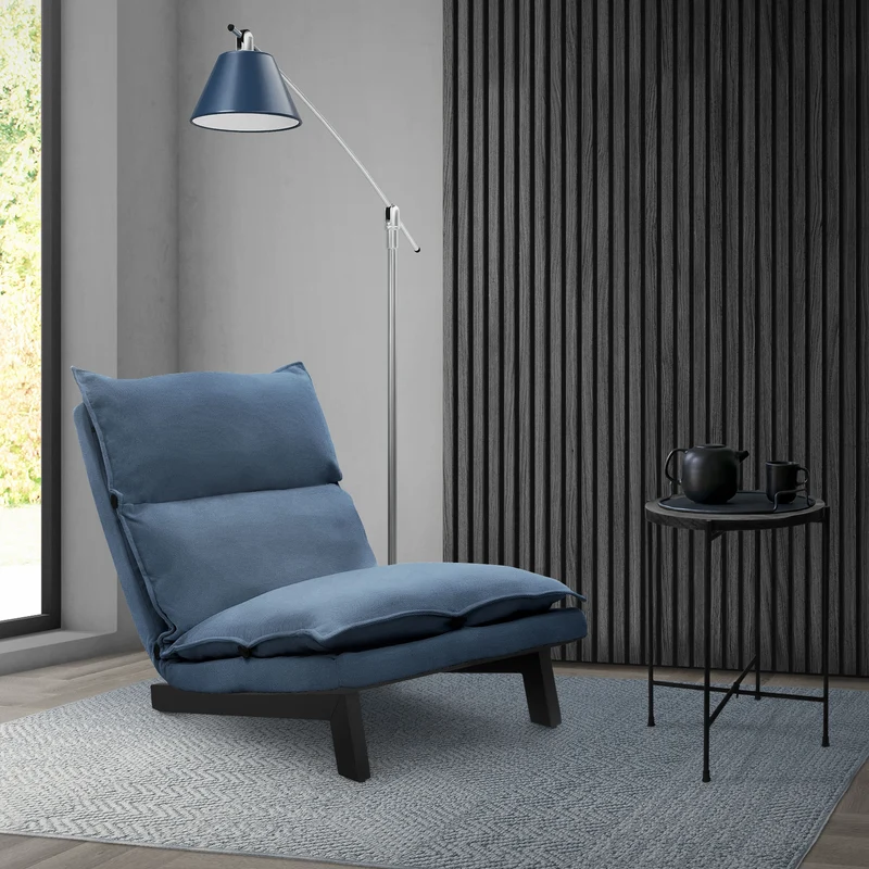 Bodenstuhl Blau Bodensessel gepolstert mit verstellbarer Rückenlehne Leinenbezug robustes Stahlgestell ML-Design