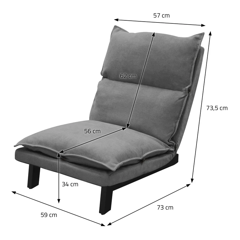 Bodenstuhl Grau Bodensessel gepolstert mit verstellbarer Rückenlehne Leinenbezug robustes Stahlgestell ML-Design