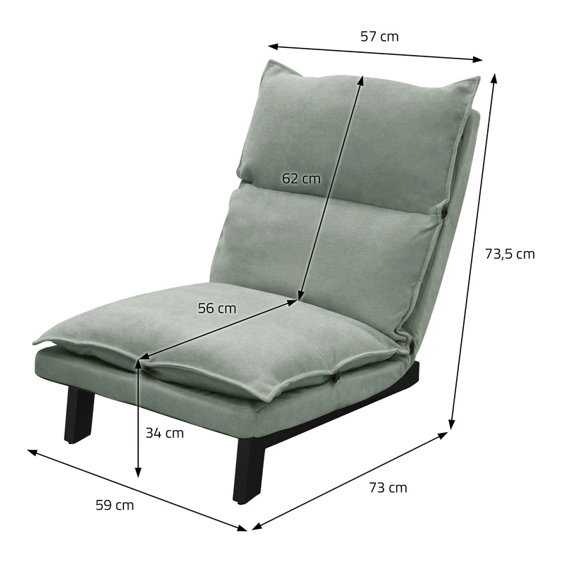 Bodenstuhl Grau-Grün Bodensessel gepolstert verstellbare Rückenlehne Leinenbezug robustes Stahlgestell ML-Design