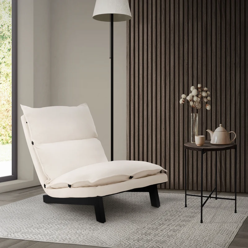 Bodenstuhl Beige Bodensessel gepolstert mit verstellbarer Rückenlehne Leinenbezug robustes Stahlgestell ML-Design