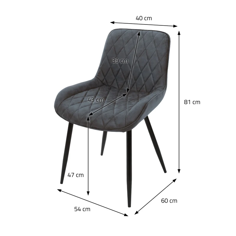 Esszimmerstuhl 2er Set Rauten Steppung Anthrazit Kunstlederbezug mit Metallbeinen inkl. Montagematerial ML-Design