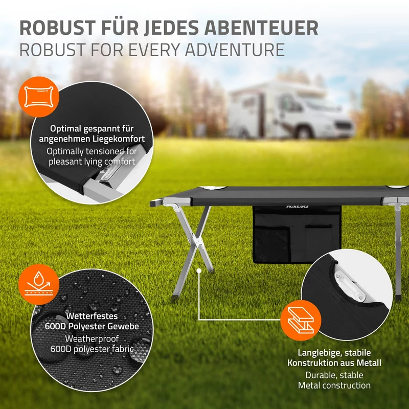 Campingbett Feldbett klappbar 210x83x46 cm Schwarz mit Tragetasche bis 150 kg Hauki