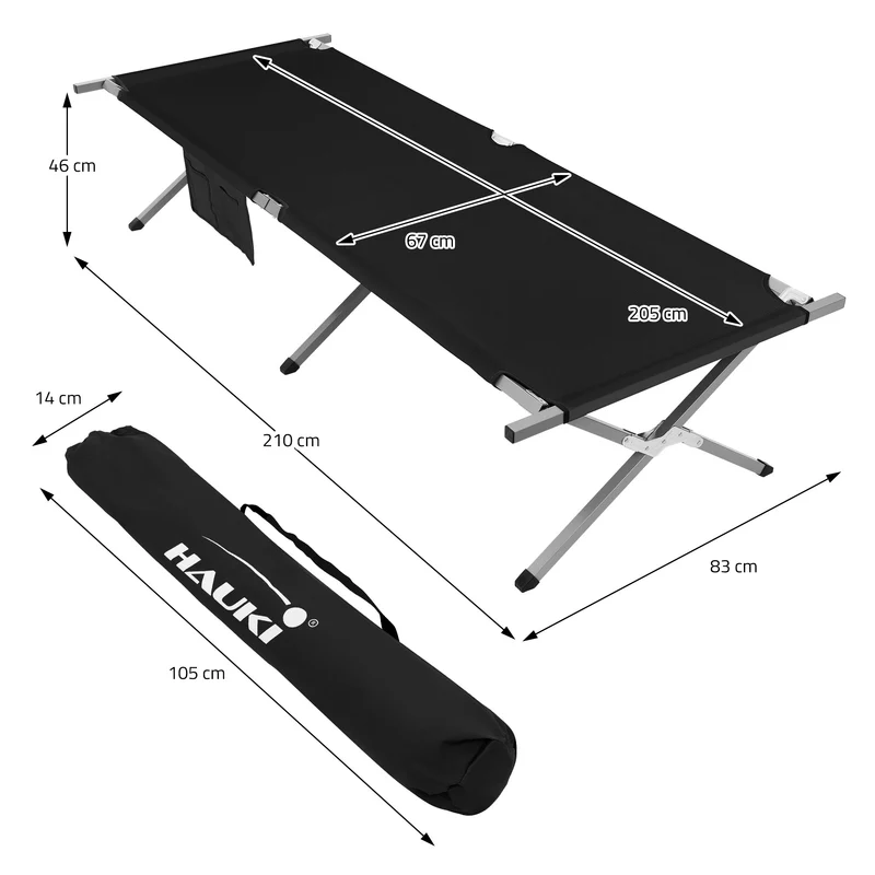 Campingbett Feldbett klappbar 210x83x46 cm Schwarz mit Tragetasche bis 150 kg Hauki