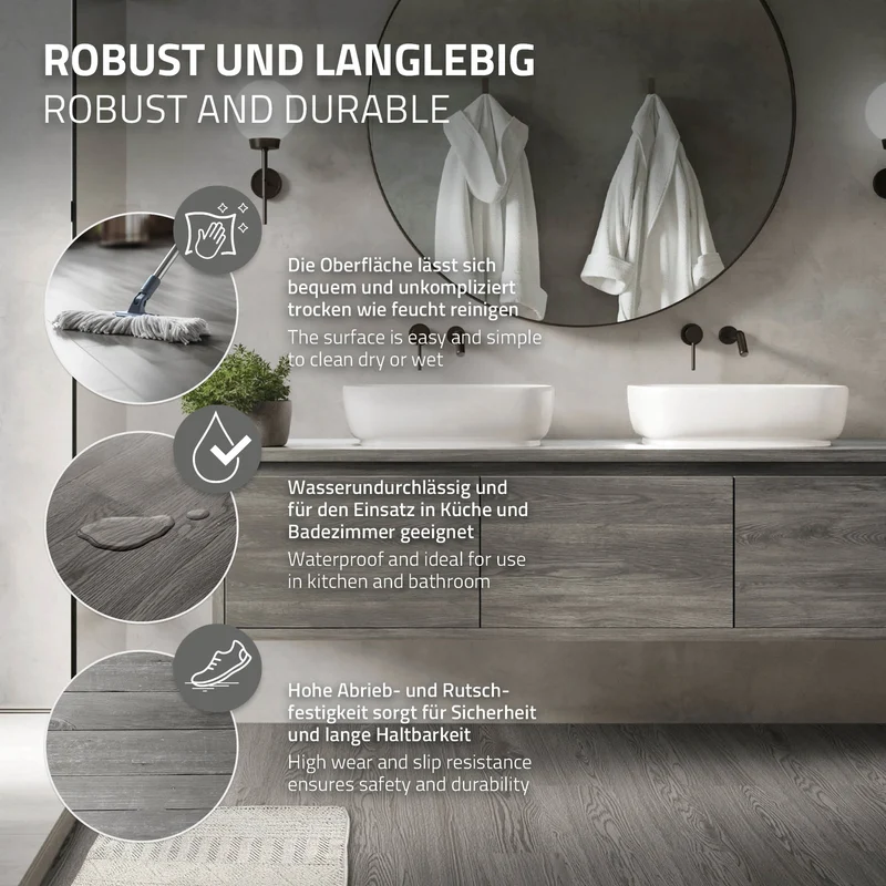 4x Deluxe PVC Klebevinylboden für 2,23 m² Eiche Grau 2 mm dick ML-Design