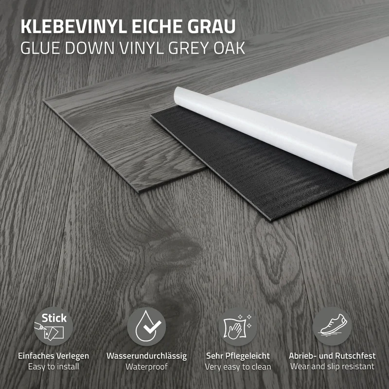 Deluxe PVC Klebevinylboden für 2,23 m² Eiche Grau 2 mm dick ML-Design