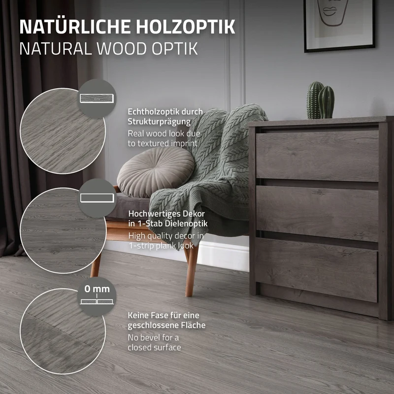 Deluxe PVC Klebevinylboden für 2,23 m² Eiche Grau 2 mm dick ML-Design