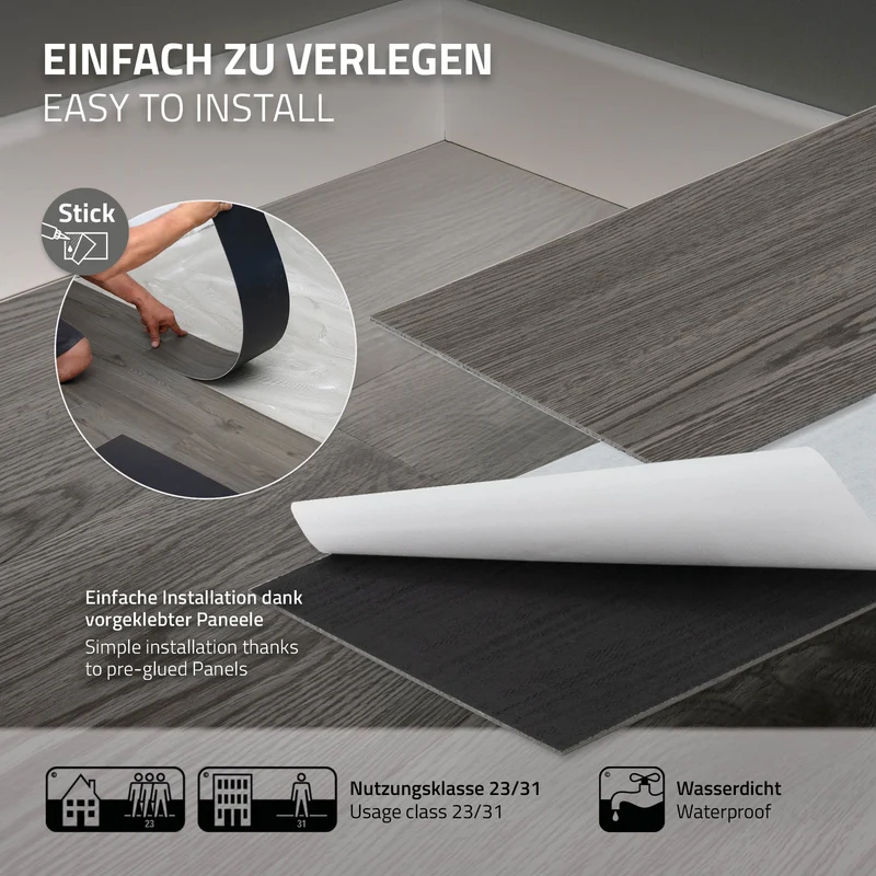 Deluxe PVC Klebevinylboden für 2,23 m² Eiche Grau 2 mm dick ML-Design