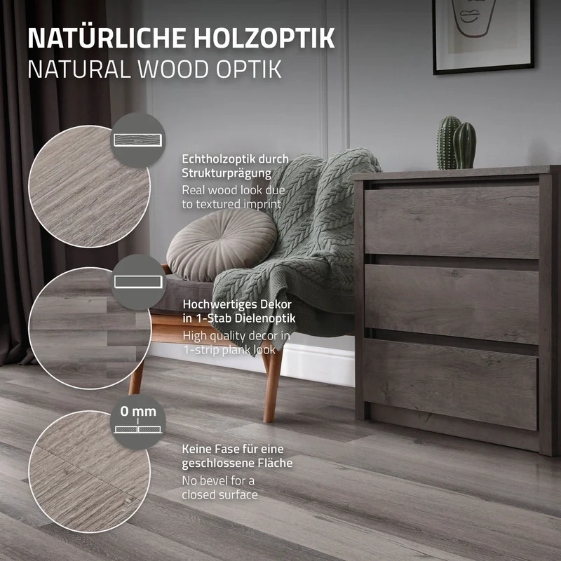 4er Set Deluxe PVC Klebevinylboden für 2,23 m² Kiefer Grau 2 mm dick ML-Design