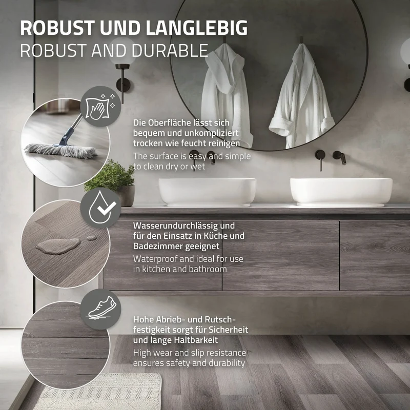 4er Set Deluxe PVC Klebevinylboden für 2,23 m² Kiefer Grau 2 mm dick ML-Design